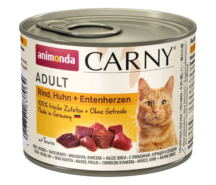 animonda Katzen-Nassfutter Carny Adult Rind, Huhn + Entenherzen